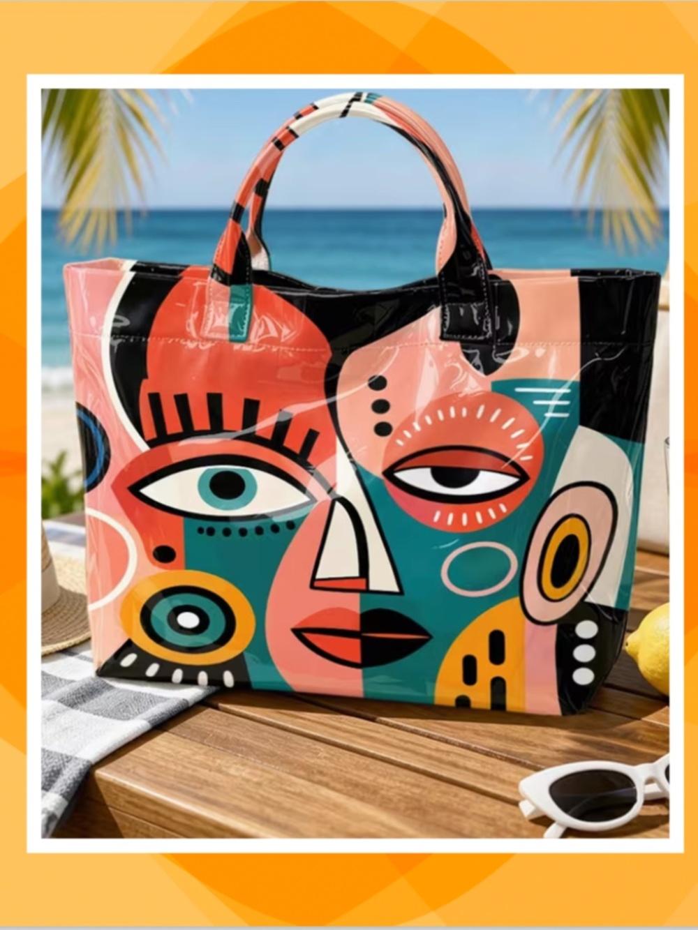 Adorable Vinyl Coated Tote - Abstract Art